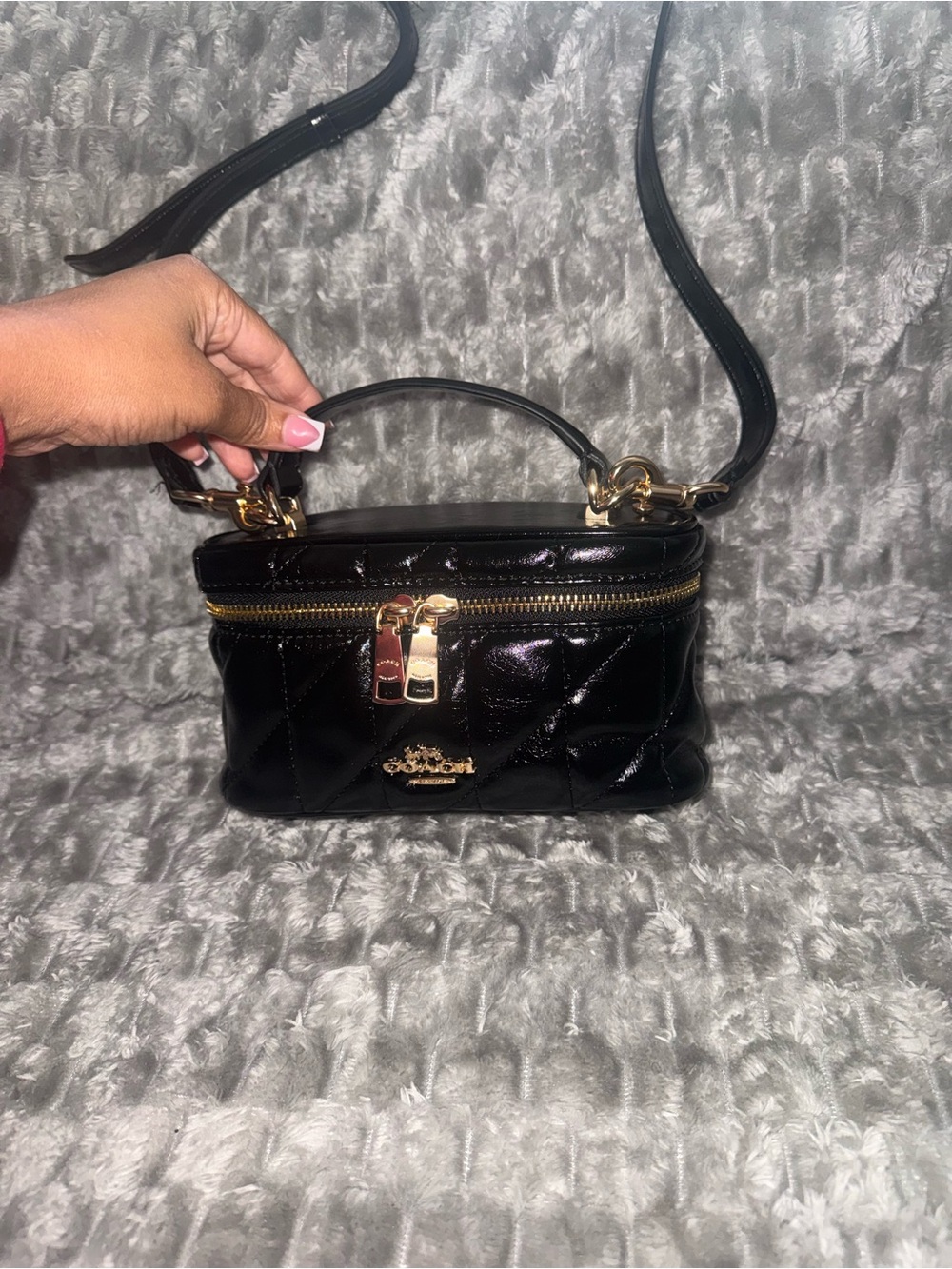 Coach Black Quilted Patent Crossbody with Gold Hardware